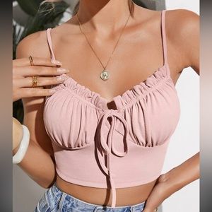 Pink tie front ruched bust cami top - xS